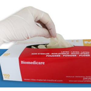 * GANTS D'EXAMEN LATEX POUDRÉS BIOMEDICARE - TAILLE MÉDIUM 7/8
